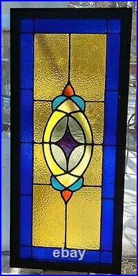 OLD ENGLISH LEADED STAINED GLASS WINDOW TRANSOM PURPLE & COBOLT 40 x 16