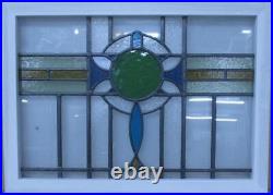 OLD ENGLISH LEADED STAINED GLASS WINDOW TRANSOM Pretty Abstract 27 x 19.75