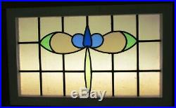 OLD ENGLISH LEADED STAINED GLASS WINDOW TRANSOM Pretty Blue Flower 30 x 18.5