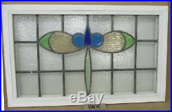 OLD ENGLISH LEADED STAINED GLASS WINDOW TRANSOM Pretty Blue Flower 30 x 18.5