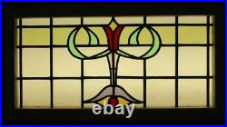 OLD ENGLISH LEADED STAINED GLASS WINDOW TRANSOM Pretty Floral 30.75 x 16.25