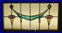 OLD ENGLISH LEADED STAINED GLASS WINDOW TRANSOM Pretty Floral 33.25 x 17.5