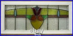 OLD ENGLISH LEADED STAINED GLASS WINDOW TRANSOM Pretty Floral 34.25 x 15.5