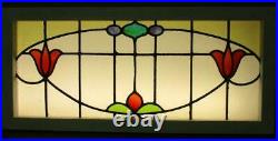 OLD ENGLISH LEADED STAINED GLASS WINDOW TRANSOM Pretty Floral 35.75 x 16.25