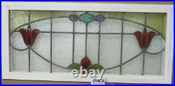 OLD ENGLISH LEADED STAINED GLASS WINDOW TRANSOM Pretty Floral 35.75 x 16.25
