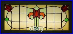 OLD ENGLISH LEADED STAINED GLASS WINDOW TRANSOM Pretty Floral 41 x 18.5