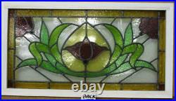OLD ENGLISH LEADED STAINED GLASS WINDOW TRANSOM Pretty Floral Design 34.5 x 19