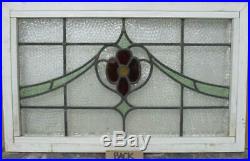 OLD ENGLISH LEADED STAINED GLASS WINDOW TRANSOM Pretty Floral Swag 27 x 16.75