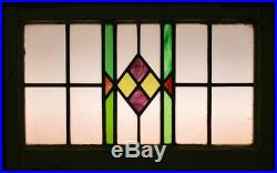 OLD ENGLISH LEADED STAINED GLASS WINDOW TRANSOM Pretty Geometric 27.75 x 17.25