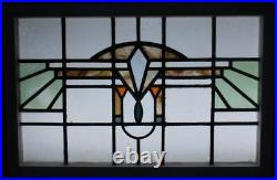 OLD ENGLISH LEADED STAINED GLASS WINDOW TRANSOM Pretty Geometric 32 x 21