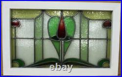 OLD ENGLISH LEADED STAINED GLASS WINDOW TRANSOM Pretty Tulip 27.5 x 17.25
