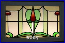 OLD ENGLISH LEADED STAINED GLASS WINDOW TRANSOM Pretty Tulip 27.5 x 17.25