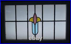 OLD ENGLISH LEADED STAINED GLASS WINDOW TRANSOM SIMPLE ABSTRACT 30 x 18 3/4