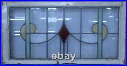 OLD ENGLISH LEADED STAINED GLASS WINDOW TRANSOM SIMPLE GEOMETRIC 36 1/4 x 18 1/2