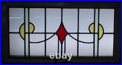 OLD ENGLISH LEADED STAINED GLASS WINDOW TRANSOM SIMPLE GEOMETRIC 36 1/4 x 18 1/2
