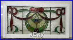 OLD ENGLISH LEADED STAINED GLASS WINDOW TRANSOM Stunning Wreath/Bow 37 x 19.75