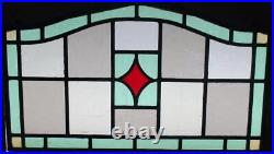 OLD ENGLISH LEADED STAINED GLASS WINDOW Unframed Pretty Geometric 24.25 X 14