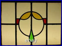 OLD ENGLISH LEADED STAINED GLASS WINDOW Unframed w Hooks Circle Design 18 x 13