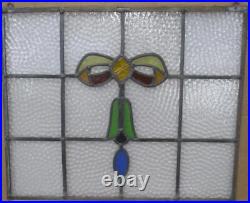 OLD ENGLISH LEADED STAINED GLASS WINDOW Unframed w Hooks Cute Bow 20.75 x 17.5
