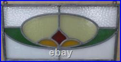 OLD ENGLISH LEADED STAINED GLASS WINDOW Unframed w Hooks Cute Floral 17 x 9