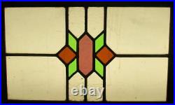 OLD ENGLISH LEADED STAINED GLASS WINDOW Unframed w Hooks Cute Geo 17 x 10.75