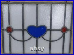 OLD ENGLISH LEADED STAINED GLASS WINDOW Unframed w Hooks Cute Heart 17 x 13.25