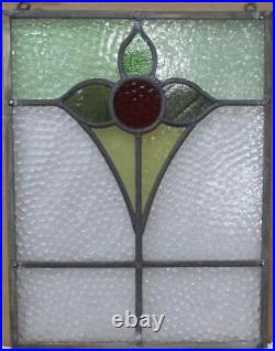 OLD ENGLISH LEADED STAINED GLASS WINDOW Unframed w Hooks Floral 12.5 x 16.5