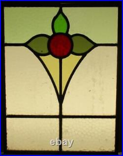 OLD ENGLISH LEADED STAINED GLASS WINDOW Unframed w Hooks Floral 12.5 x 16.5