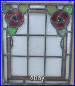 OLD ENGLISH LEADED STAINED GLASS WINDOW Unframed w Hooks Floral 13.75 x 16.25