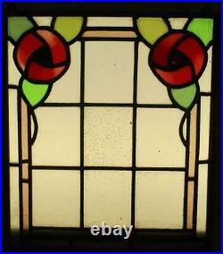 OLD ENGLISH LEADED STAINED GLASS WINDOW Unframed w Hooks Floral 13.75 x 16.25