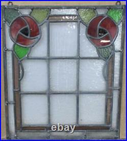 OLD ENGLISH LEADED STAINED GLASS WINDOW Unframed w Hooks Floral 13.75 x 16.5