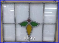 OLD ENGLISH LEADED STAINED GLASS WINDOW Unframed w Hooks Floral 14.75 x 11.5