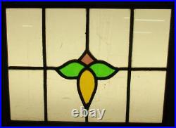 OLD ENGLISH LEADED STAINED GLASS WINDOW Unframed w Hooks Floral 14.75 x 11.5