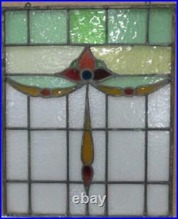 OLD ENGLISH LEADED STAINED GLASS WINDOW Unframed w Hooks Floral 17.75 x 22.5