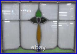 OLD ENGLISH LEADED STAINED GLASS WINDOW Unframed w Hooks Floral 19.5 x 14.25