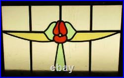OLD ENGLISH LEADED STAINED GLASS WINDOW Unframed w Hooks Floral 20 x 13.25