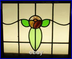 OLD ENGLISH LEADED STAINED GLASS WINDOW Unframed w Hooks Floral 21.75 x 18.75