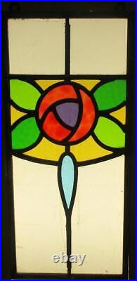 OLD ENGLISH LEADED STAINED GLASS WINDOW Unframed w Hooks Floral 7.5 x 16.75