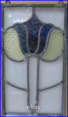 OLD ENGLISH LEADED STAINED GLASS WINDOW Unframed w Hooks Floral 8.25 x 14.75