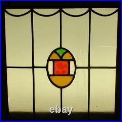 OLD ENGLISH LEADED STAINED GLASS WINDOW Unframed w Hooks Geo 16.25 x 17.5
