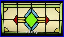 OLD ENGLISH LEADED STAINED GLASS WINDOW Unframed w Hooks Geo 23.25 x 13.75