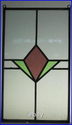 OLD ENGLISH LEADED STAINED GLASS WINDOW Unframed w Hooks Geometric 11.25 x19.5
