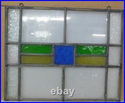 OLD ENGLISH LEADED STAINED GLASS WINDOW Unframed w Hooks Geometric 16.5 x13.75