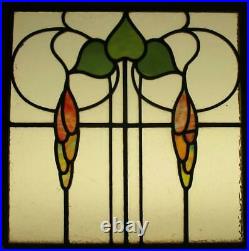 OLD ENGLISH LEADED STAINED GLASS WINDOW Unframed w Hooks Leaves 16.75 x 17