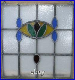 OLD ENGLISH LEADED STAINED GLASS WINDOW Unframed w Hooks Pretty Floral 17 x 18