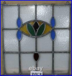 OLD ENGLISH LEADED STAINED GLASS WINDOW Unframed w Hooks Pretty Floral 17 x 18