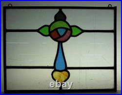 OLD ENGLISH LEADED STAINED GLASS WINDOW Unframed w Hooks Pretty Rose 18.5x14.5