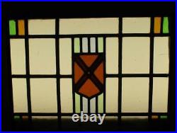 OLD ENGLISH LEADED STAINED GLASS WINDOW Unframed w Hooks Shield 17.5 x 13.25