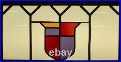 OLD ENGLISH LEADED STAINED GLASS WINDOW Unframed w Hooks Shield 21.75 x 11