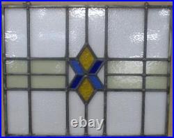 OLD ENGLISH LEADED STAINED GLASS WINDOW Unframed w Hooks Star 22 x 18
